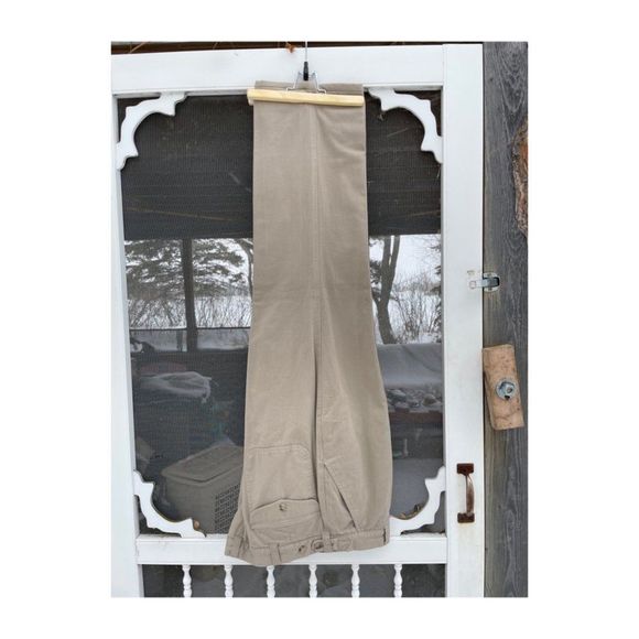 90s Izod Lacoste Tan Chinos Trousers Pleat Front Flannel Plaid Lining Cotton - Picture 6 of 8